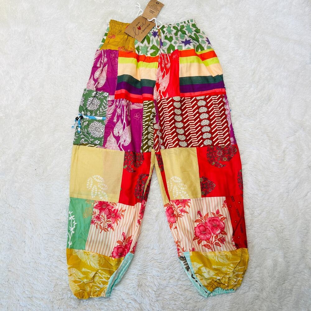 ASHLEY TAYLOR WOMENS PATCHWORK PANTS BOHO HIPPIE HAREM CUFF TROUSERS OSFM 8